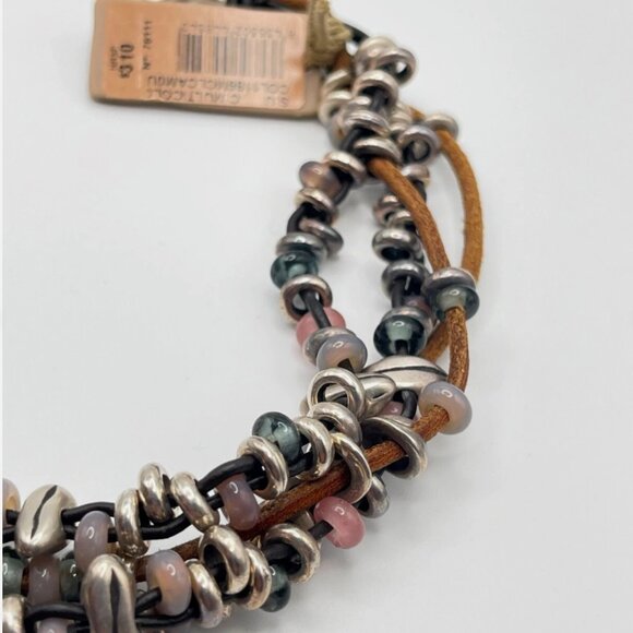 $310 Uno de 50 Multi Strand leather Silver plated Beaded Necklace Choker BOHO - Picture 6 of 14
